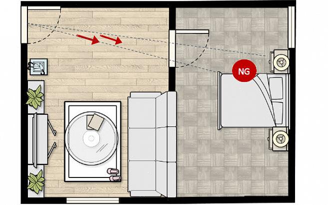 En seng nær soveromsdøren regnes som dårlig feng shui fordi dører vanligvis har en sterk strøm eller rush